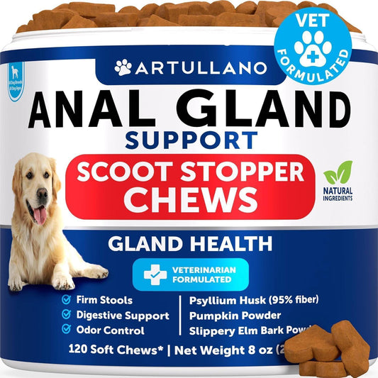 Anal Gland Support Chews for Dogs   Fiber Blend with Pumpkin Psyllium Slippery Elm Digestive Enzyme   Supplement for Gut Anal Gland Health Stool Quality  120