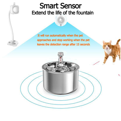 Stainless Steel Cat Water Dispenser Automatic Over-Circulation Flow Pet Smart Water Dispenser Cat And Dog Filter Drinking Bowl