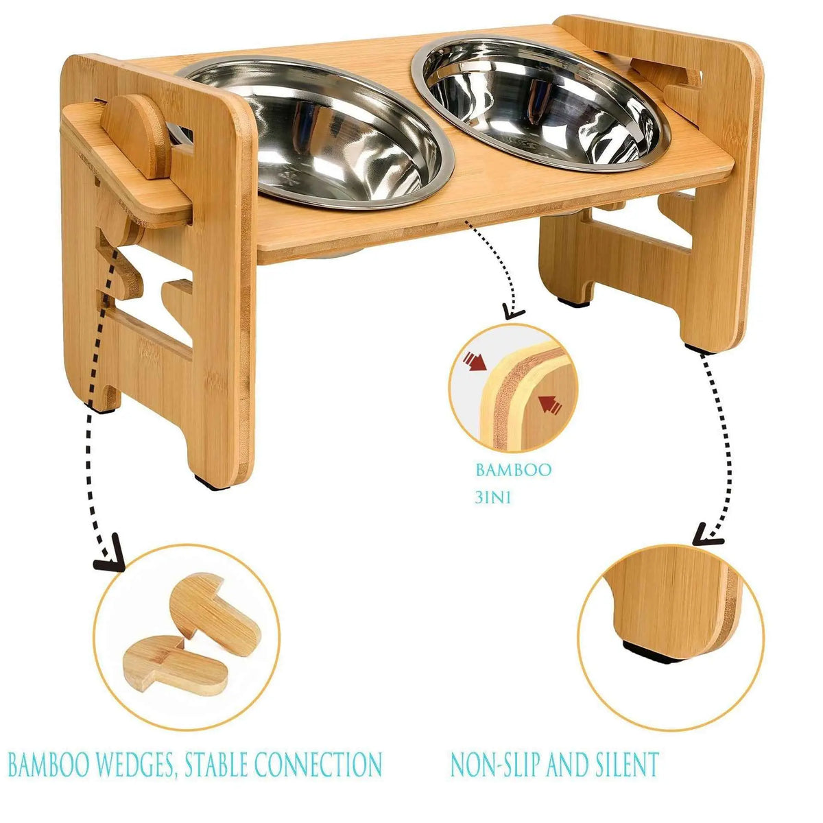 Natural Wood Elevated Cat Feeder – Neck-Support Raised Feeding Stand