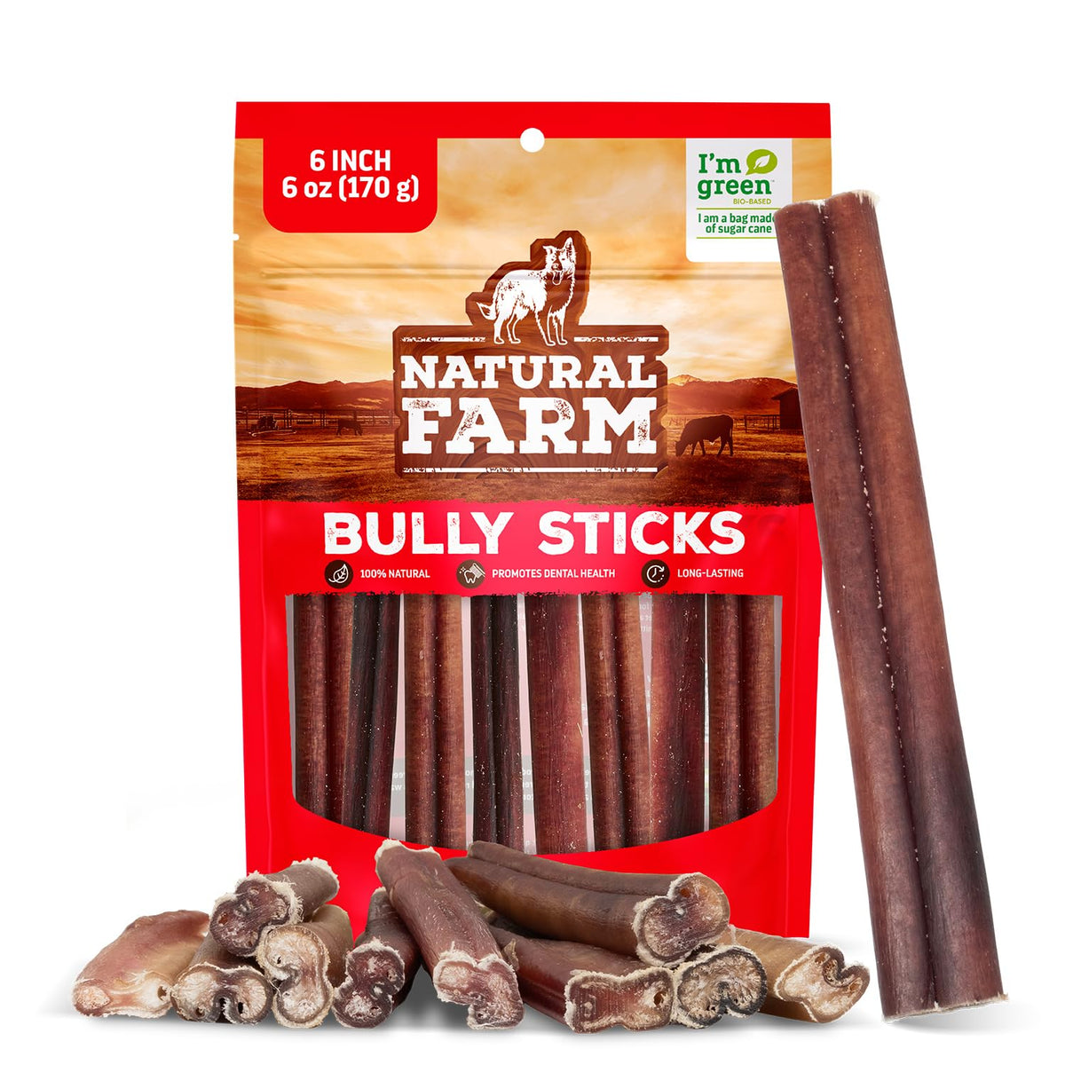 Odor-Free Bully Sticks 6 Inch – size reference view