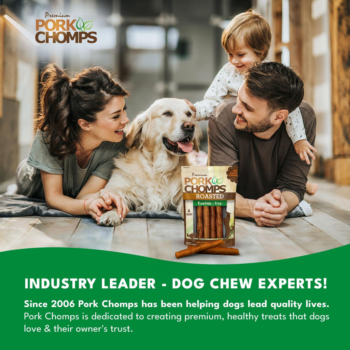 Pork Chomps Roasted Pork Skin Dog Chews – 6-Inch Twists, 15 Count