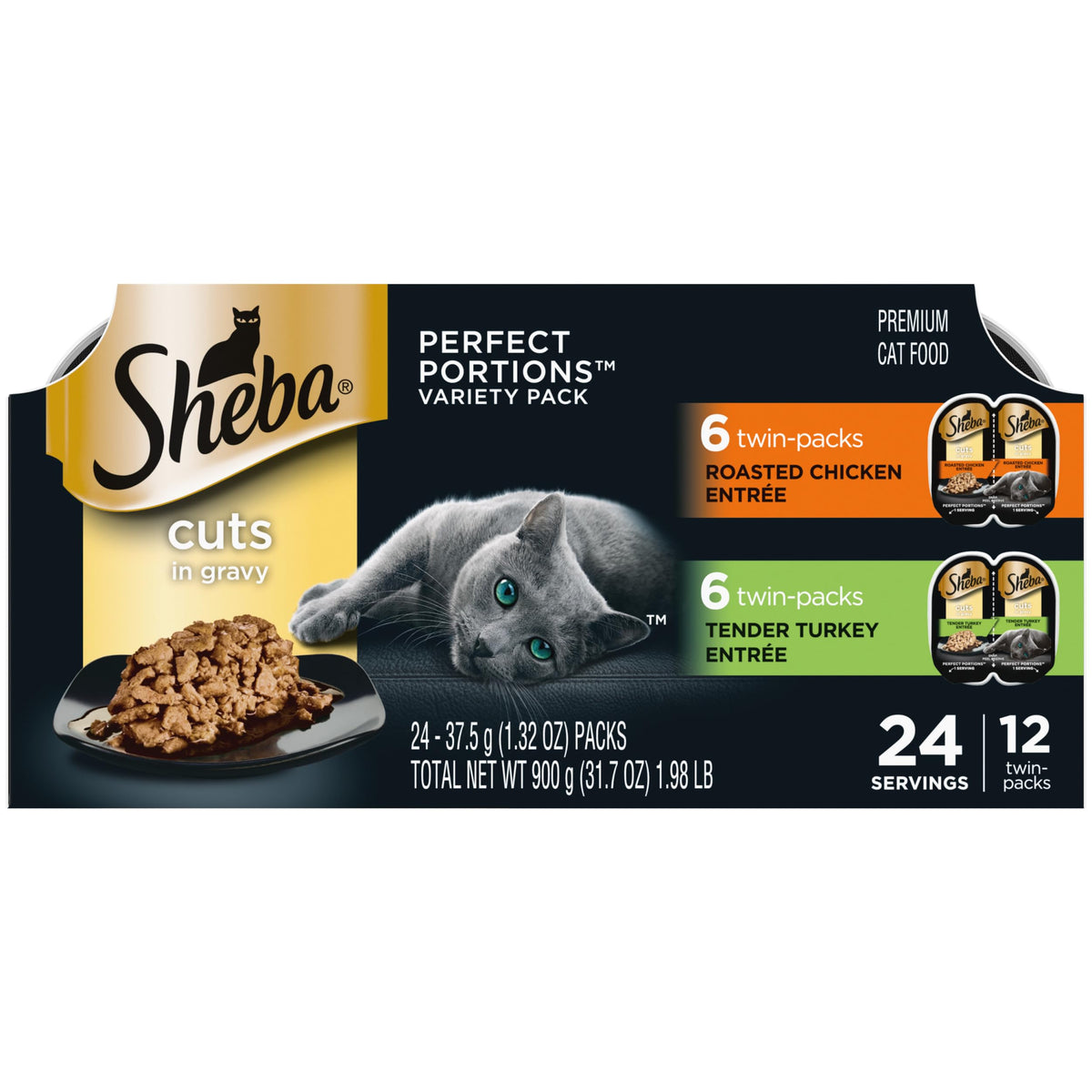 Sheba Perfect Portions Cuts in Gravy Wet Cat Food Multipack, 24 Trays