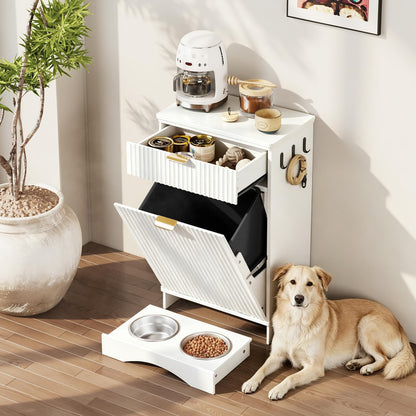 Dog Feeding Station with Storage & 2 Elevated Bowls, Walnut