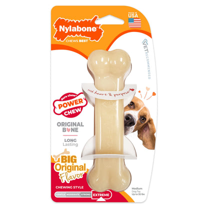 Nylabone Power Chew toys in bacon, chicken and peanut butter flavors