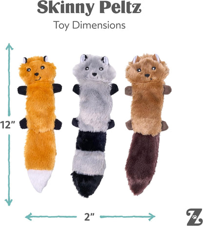 ZippyPaws Skinny Peltz no stuffing squeaky plush dog toys 3-pack fox raccoon squirrel