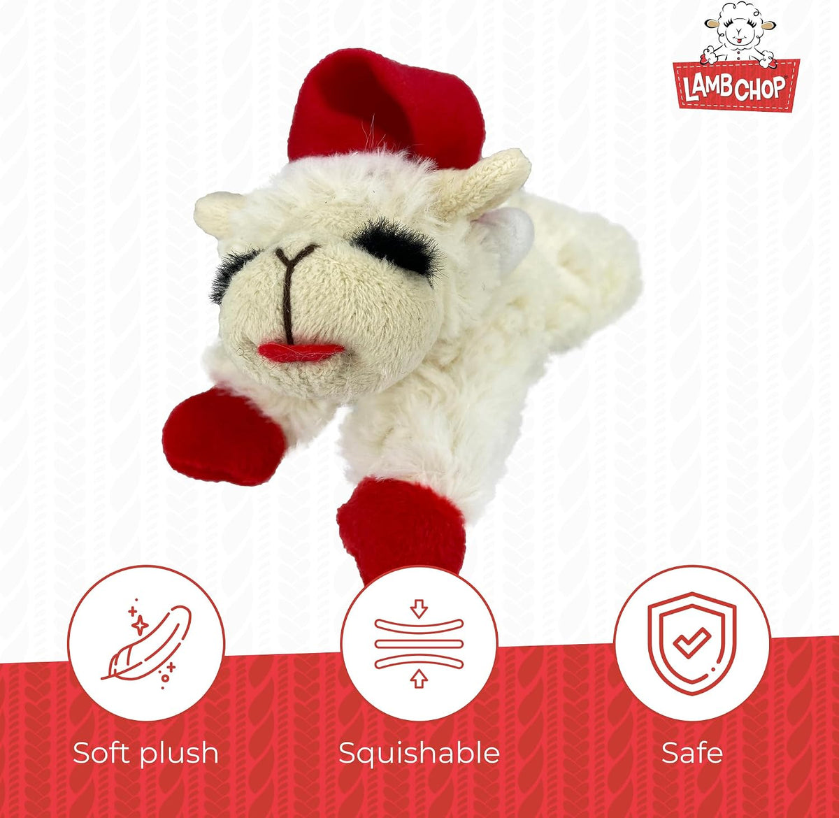 Multipet Holiday Lamb Chop – 10.5" Plush Squeaky Dog Toy with Reindeer Antlers