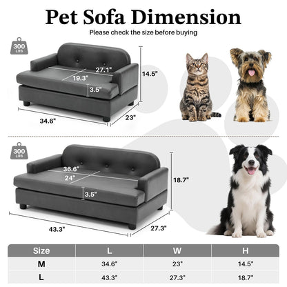 Elevated Dog Sofa Bed with Waterproof Leather – Brown