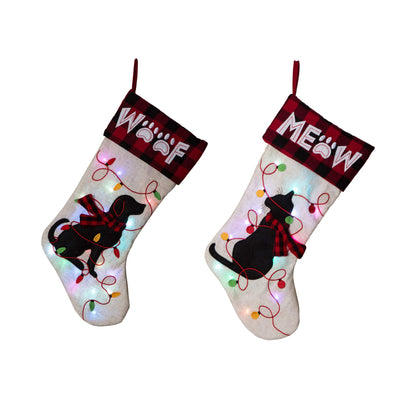 Glitzhome LED Christmas Stockings – 21" Embroidered Linen Stockings, 2-Pack