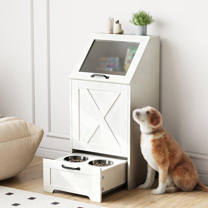Dog Feeding Station with Storage & 2 Elevated Bowls, Walnut