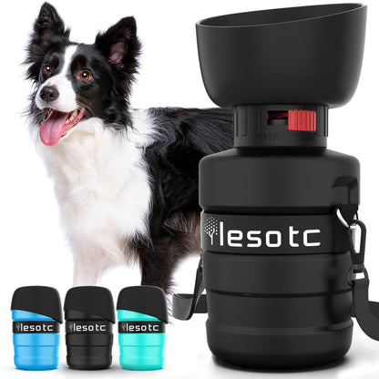 lesotc portable dog water bottle with fold-out bowl 18 oz