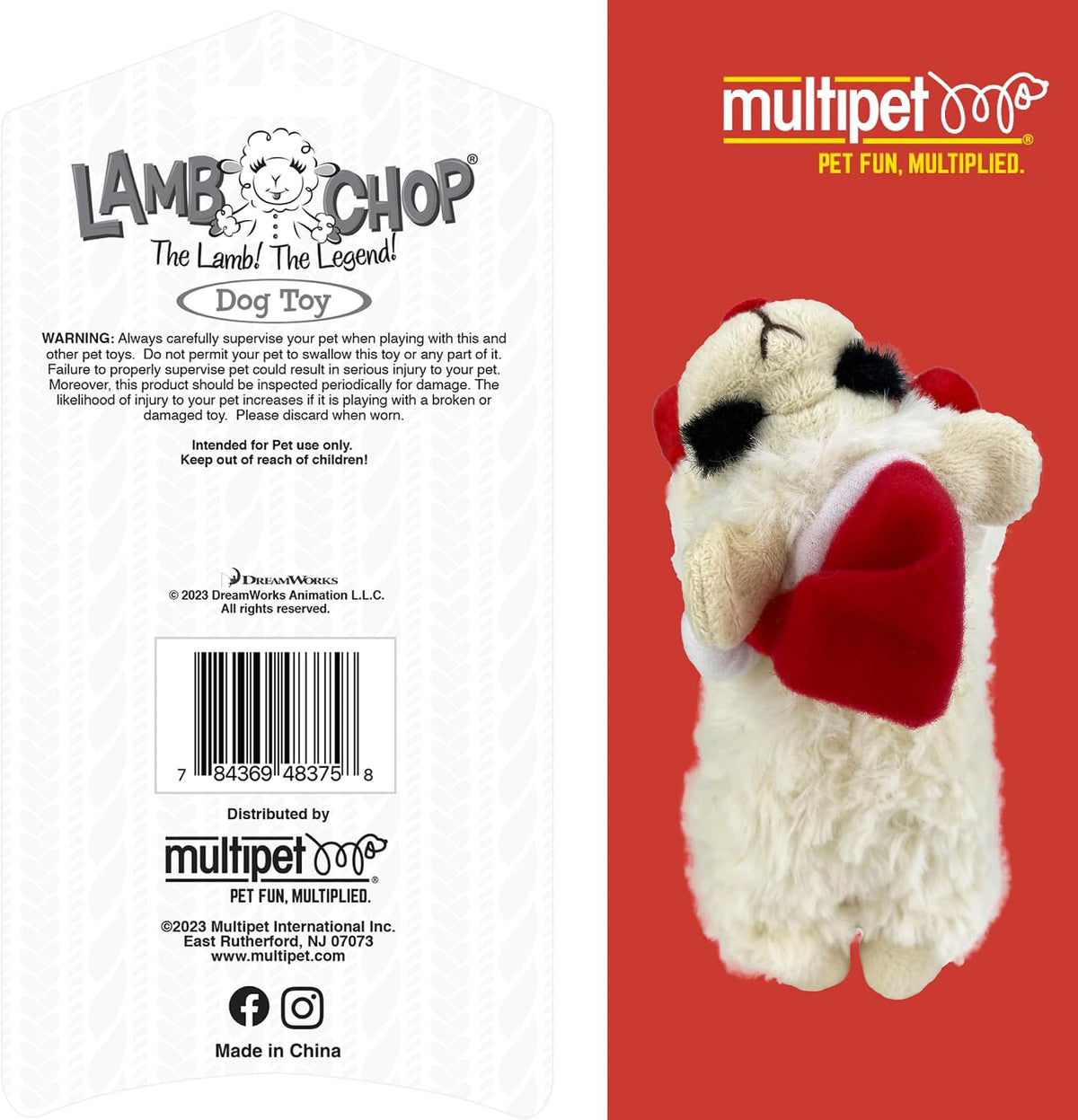 Multipet Holiday Lamb Chop – 10.5" Plush Squeaky Dog Toy with Reindeer Antlers