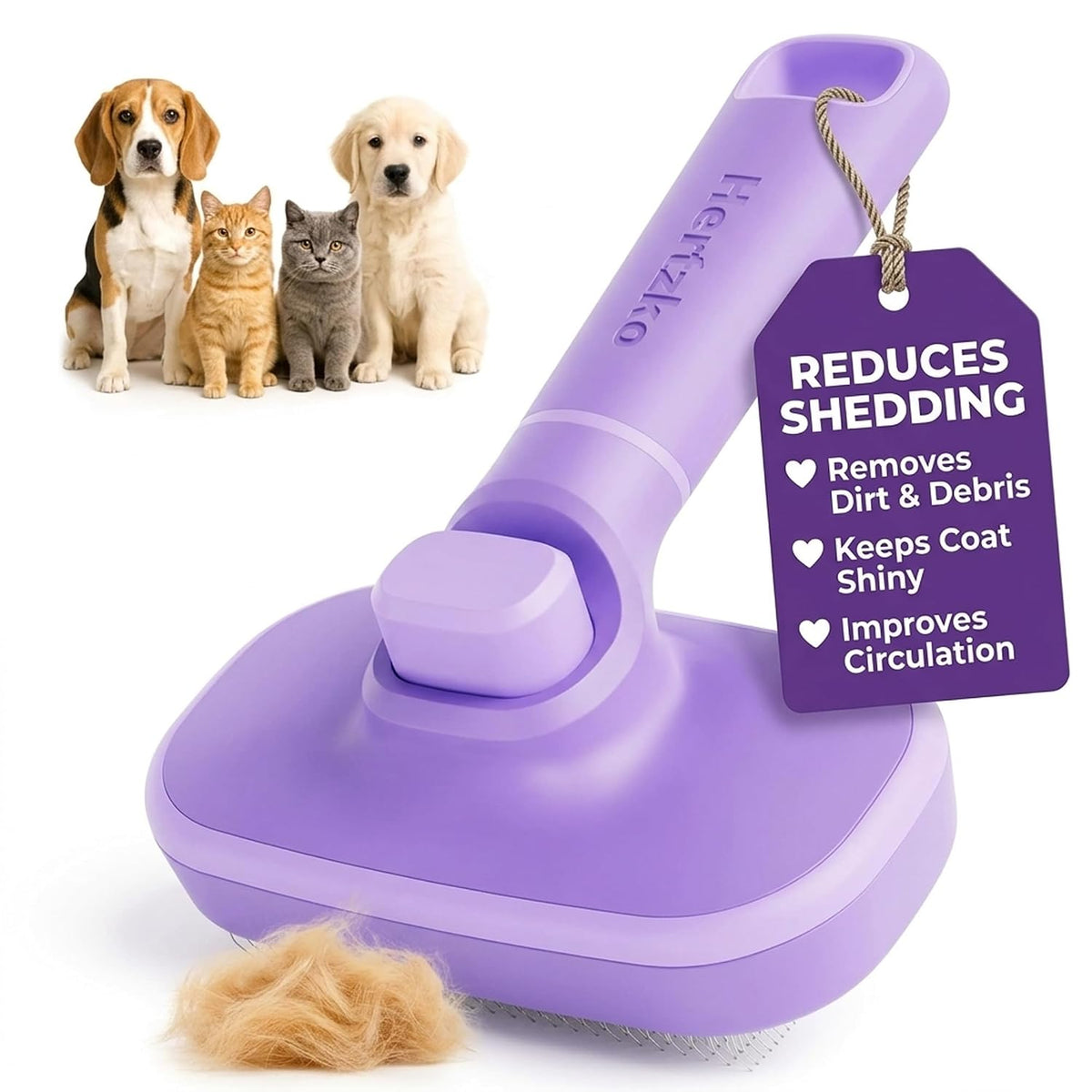Hertzko self cleaning slicker brush for dogs and cats purple