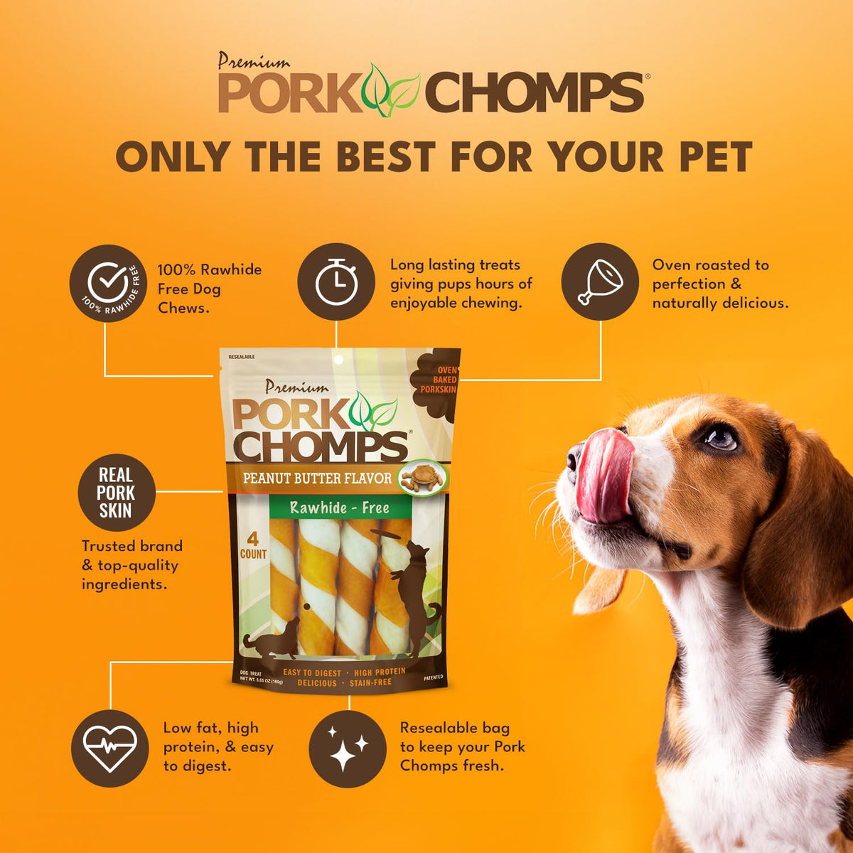 Pork Chomps Roasted Pork Skin Dog Chews – 6-Inch Twists, 15 Count