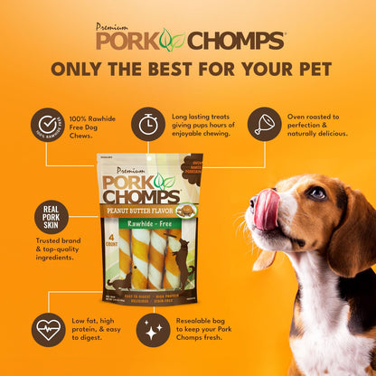 Pork Chomps Roasted Pork Skin Dog Chews – 6-Inch Twists, 15 Count