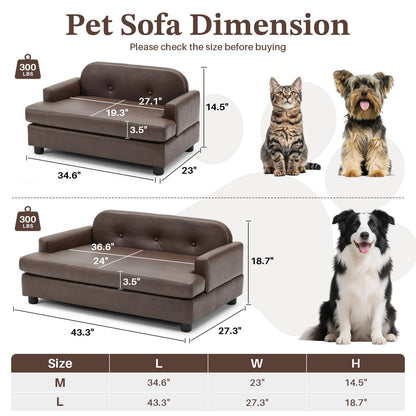 Elevated Dog Sofa Bed with Waterproof Leather – Brown