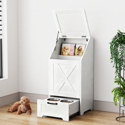 Dog Feeding Station with Storage & 2 Elevated Bowls, Walnut