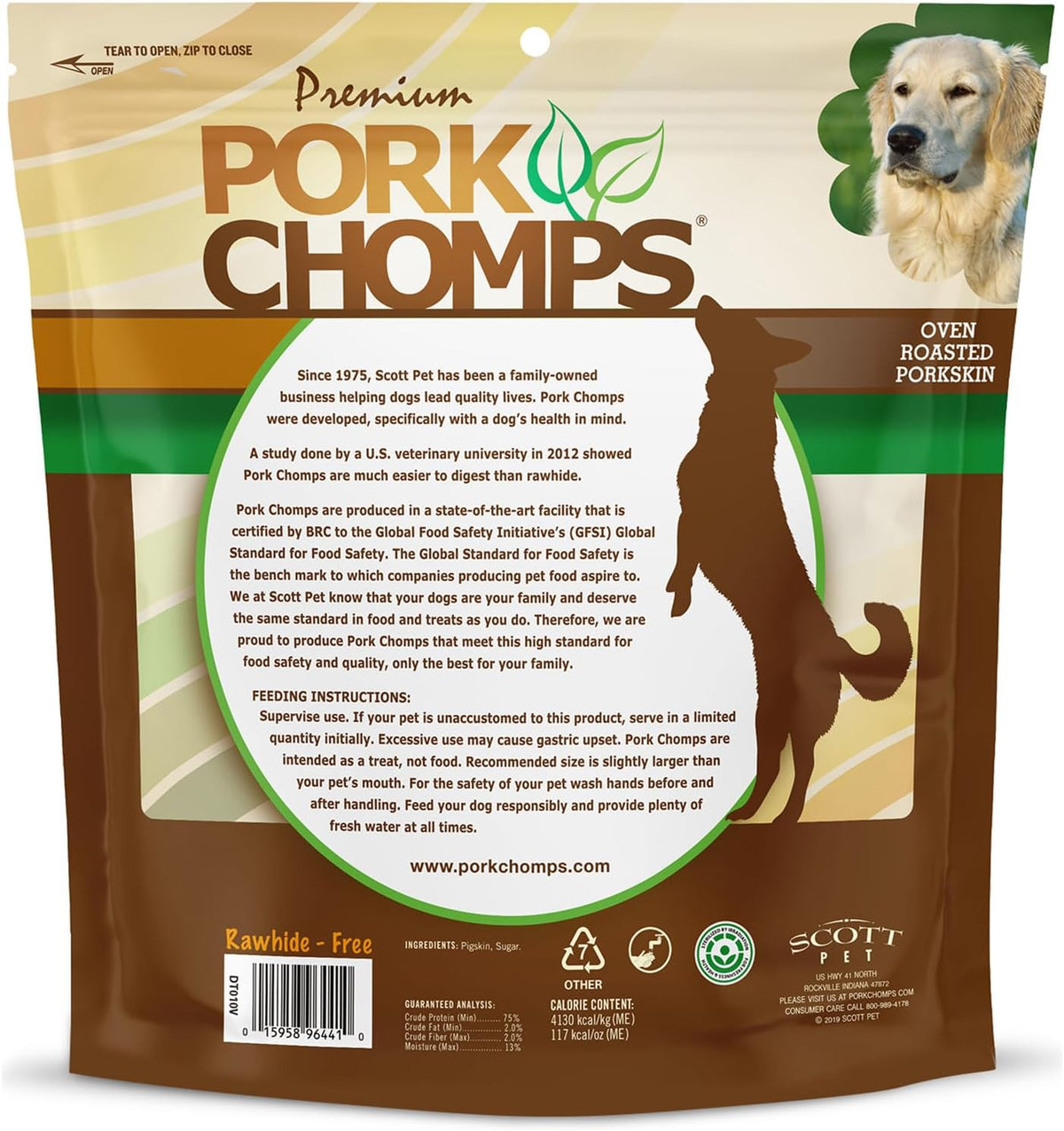 Pork Chomps Roasted Pork Skin Dog Chews – 6-Inch Twists, 15 Count