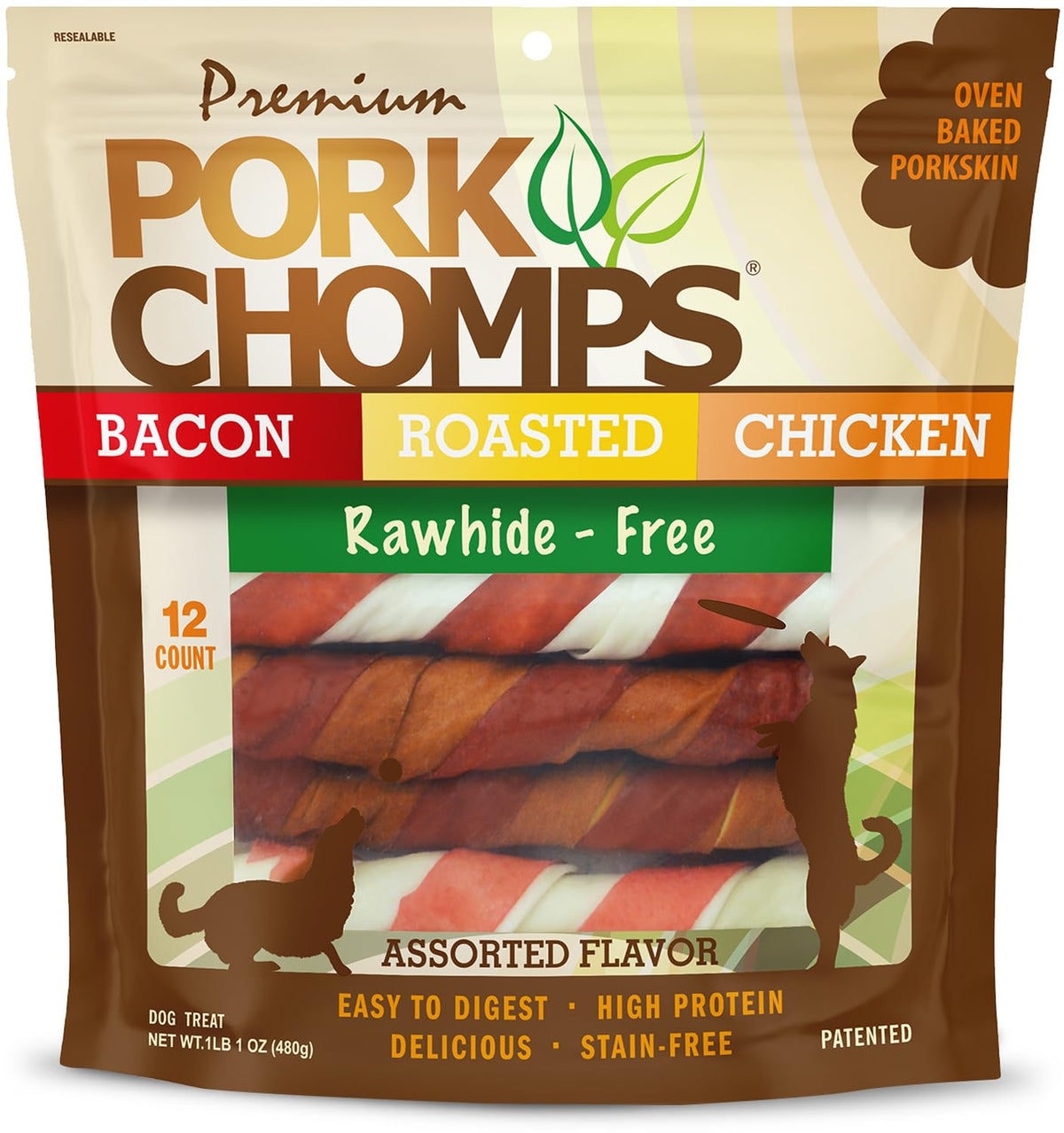 Pork Chomps Pork Skin Twists – size reference view
