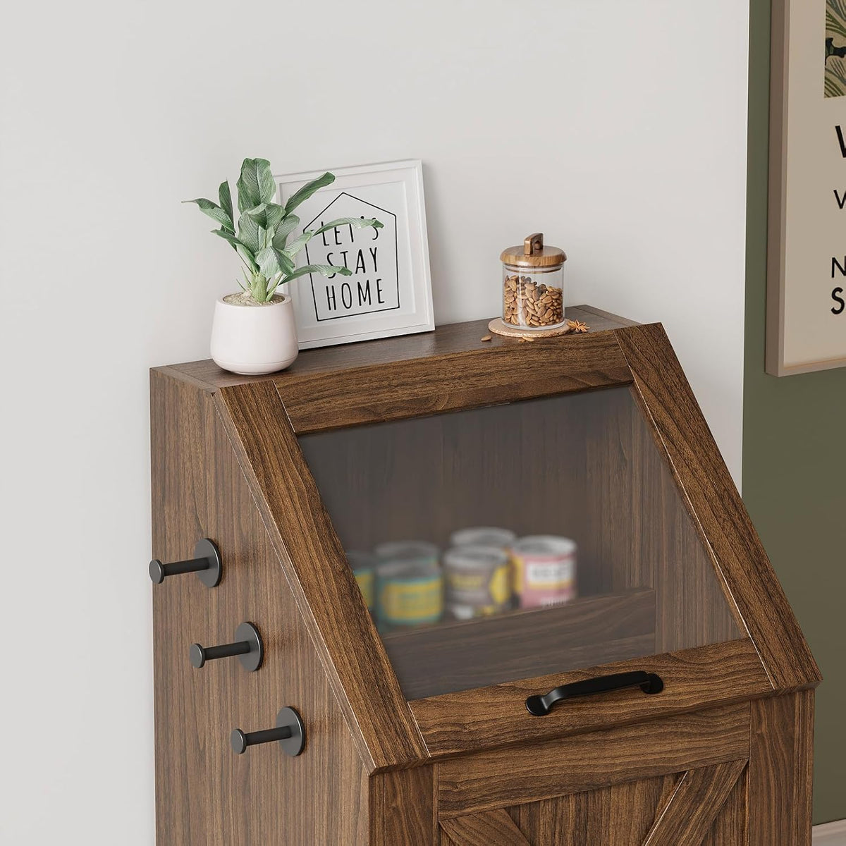 Dog Feeding Station with Storage & 2 Elevated Bowls, Walnut