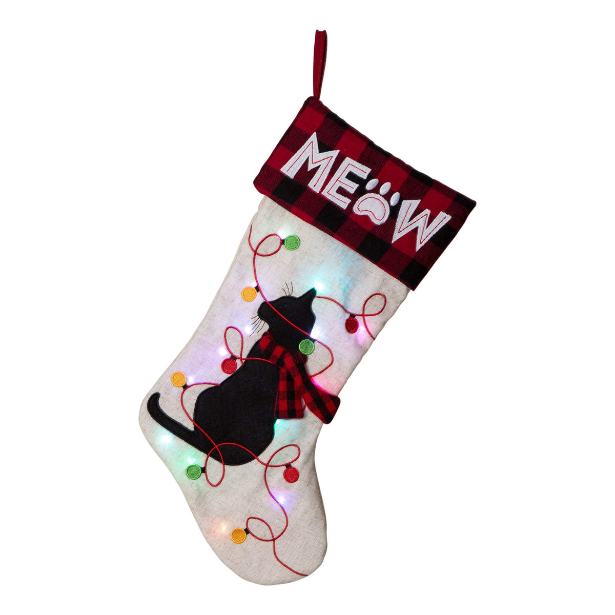 Glitzhome LED Christmas Stockings – 21" Embroidered Linen Stockings, 2-Pack