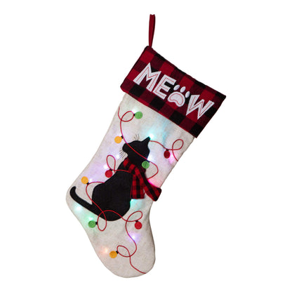Glitzhome LED Christmas Stockings – 21" Embroidered Linen Stockings, 2-Pack