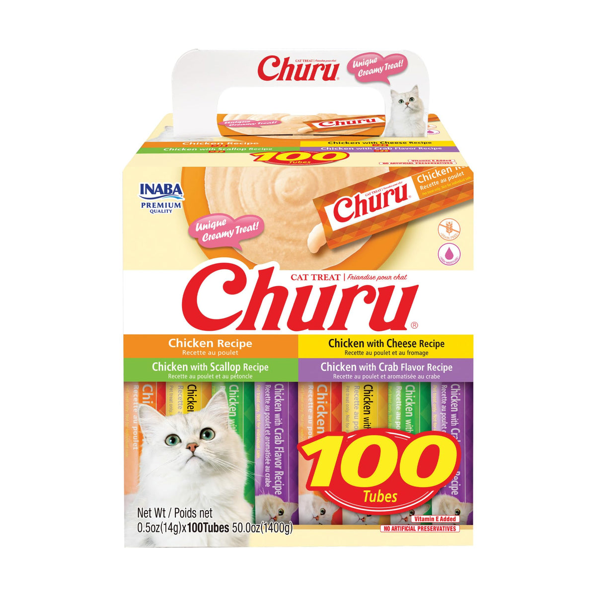 INABA Churu Chicken Lickable Cat Treats with Vitamin E, 120 Tubes
