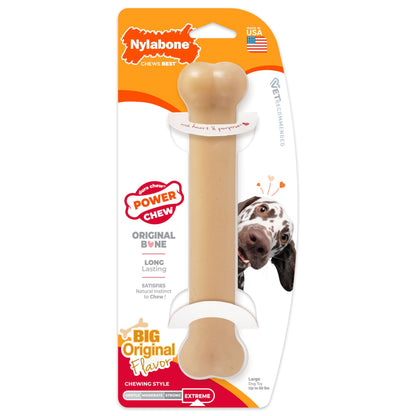Dog chewing a Nylabone Power Chew nylon bone toy