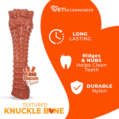 Dog chewing a Nylabone Power Chew nylon bone toy