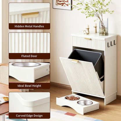 Dog Feeding Station with Storage & 2 Elevated Bowls, Walnut