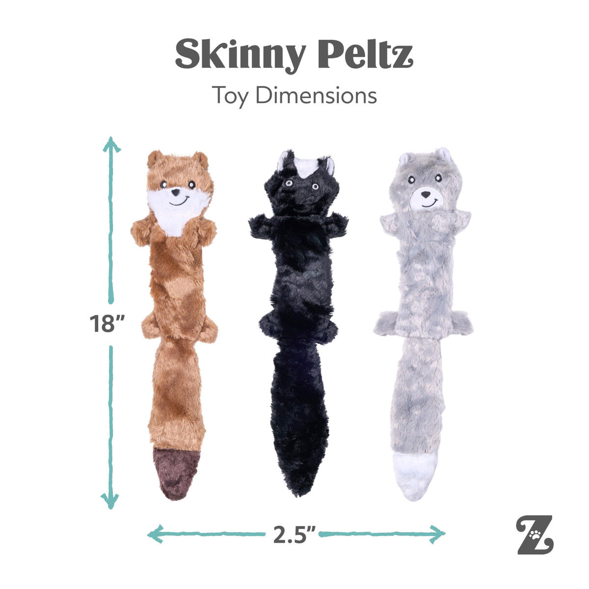 ZippyPaws Skinny Peltz 3-pack plush dog toys for tugging and fetching