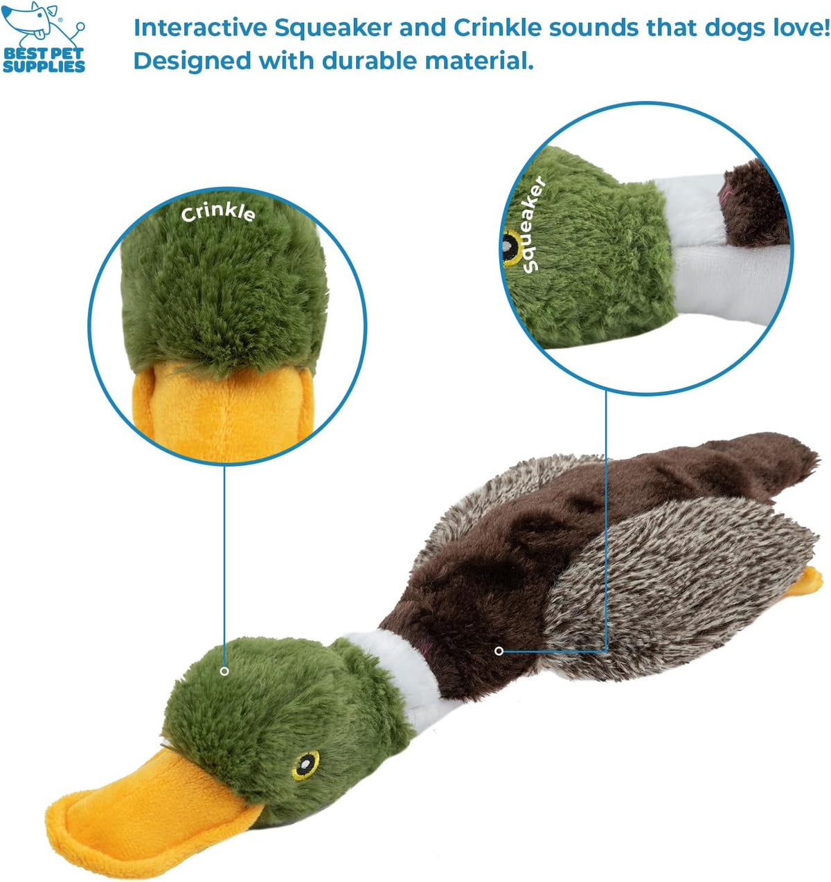 Best Pet Supplies Crinkle Duck Dog Toy – Blue, No Stuffing