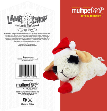 Multipet Holiday Lamb Chop – 10.5" Plush Squeaky Dog Toy with Reindeer Antlers
