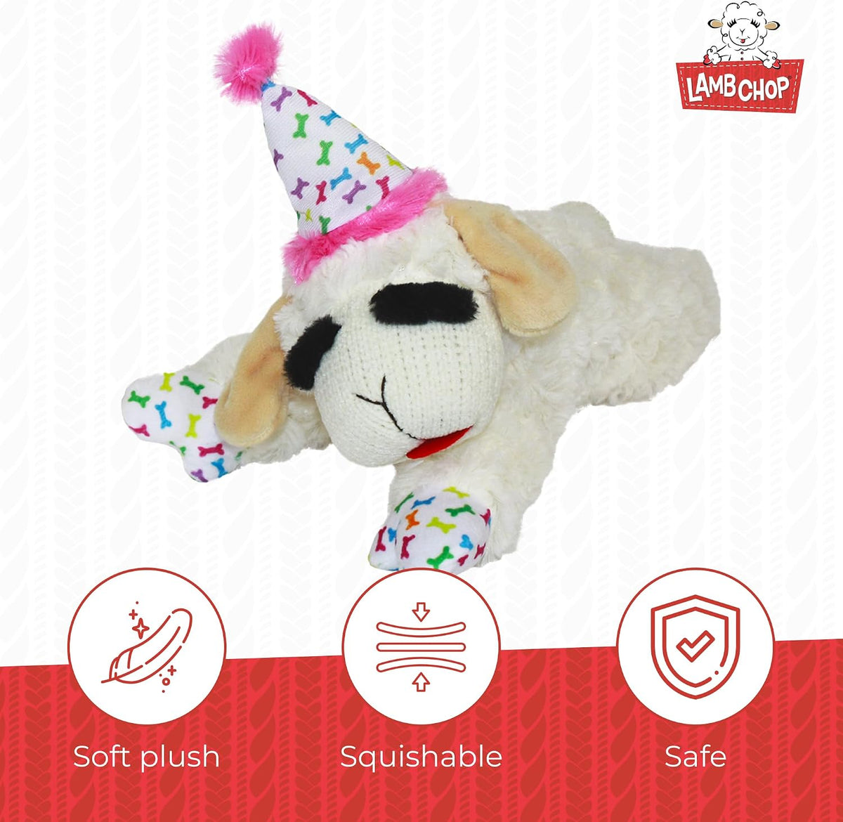 Multipet Holiday Lamb Chop – 10.5" Plush Squeaky Dog Toy with Reindeer Antlers