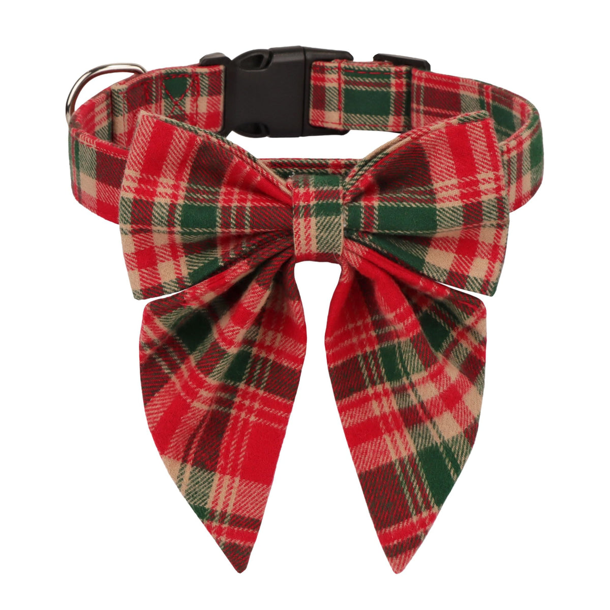 ADOGGYGO Christmas Dog Collar with Bow – Red & Green Plaid Cotton Dog Collar