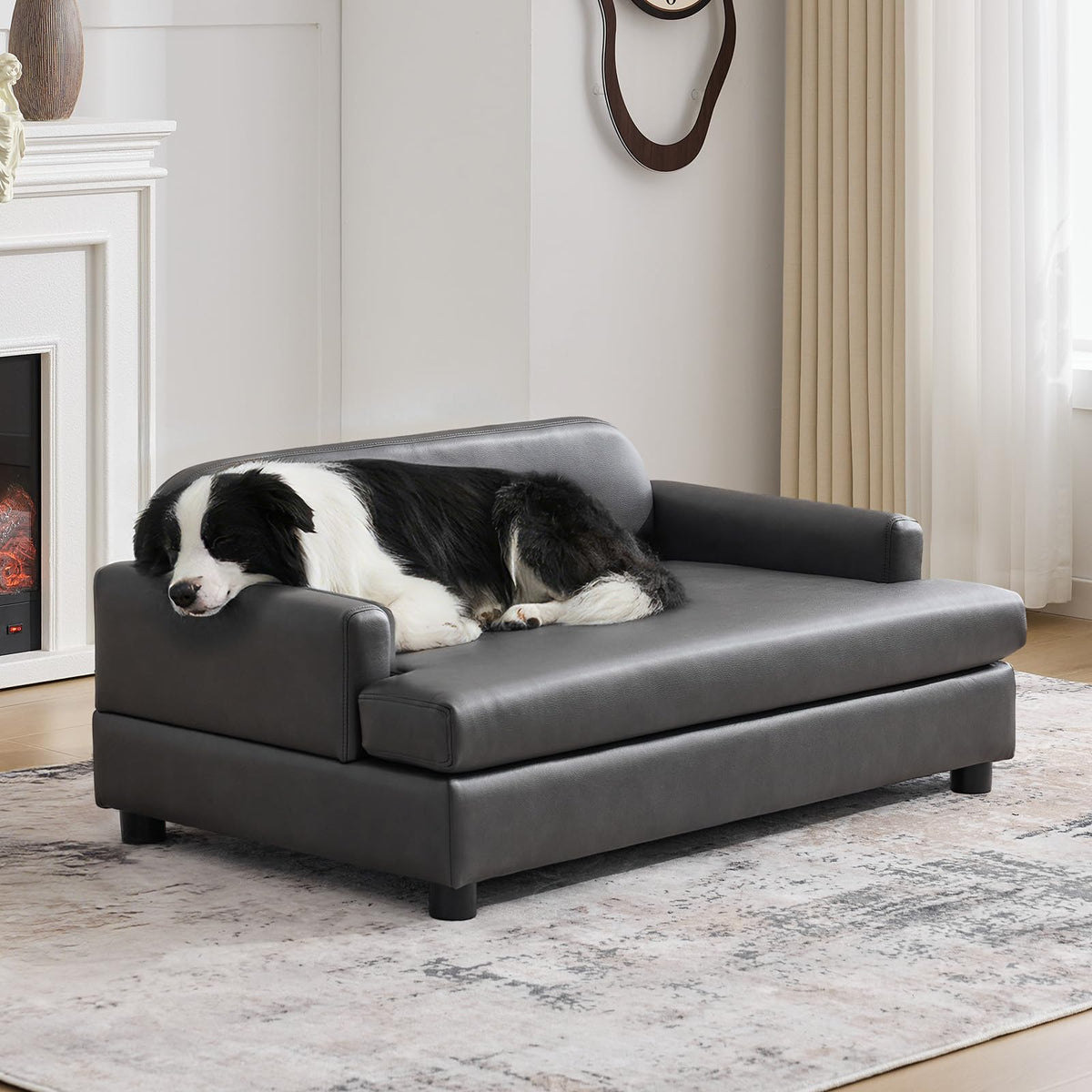 Elevated Dog Sofa Bed with Waterproof Leather – Brown