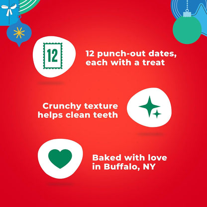 Milk-Bone holiday treats benefits: 12 punch-out dates, crunchy texture, baked in Buffalo NY
