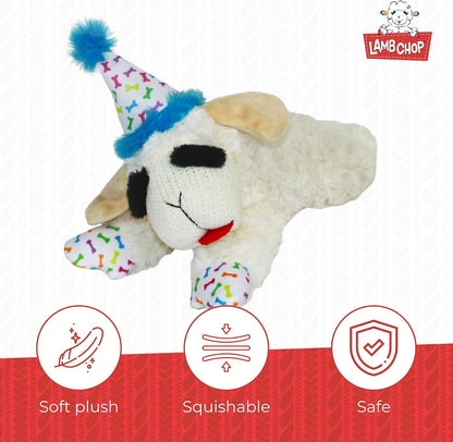 Multipet Holiday Lamb Chop – 10.5" Plush Squeaky Dog Toy with Reindeer Antlers