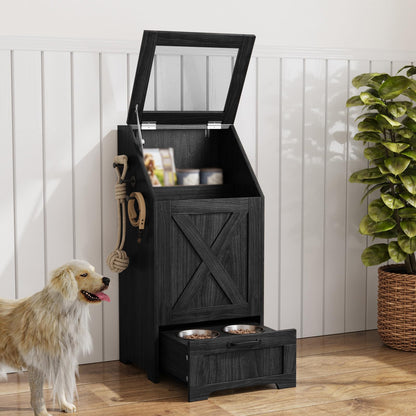 Dog Feeding Station with Storage & 2 Elevated Bowls, Walnut