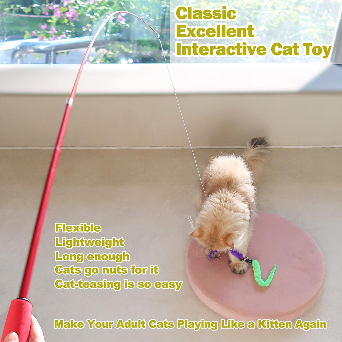 MeoHui Interactive Cat Wand Toy Set – 2 Wands & 9 Refills
