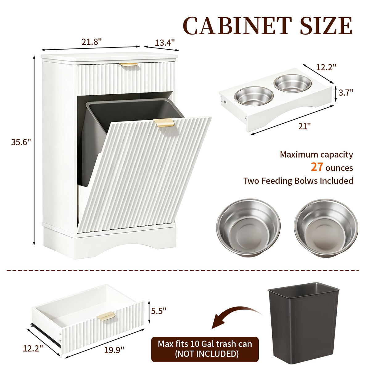 Dog Feeding Station with Storage & 2 Elevated Bowls, Walnut