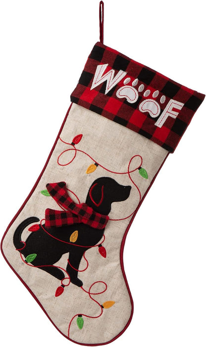 Glitzhome LED Christmas Stockings – 21" Embroidered Linen Stockings, 2-Pack