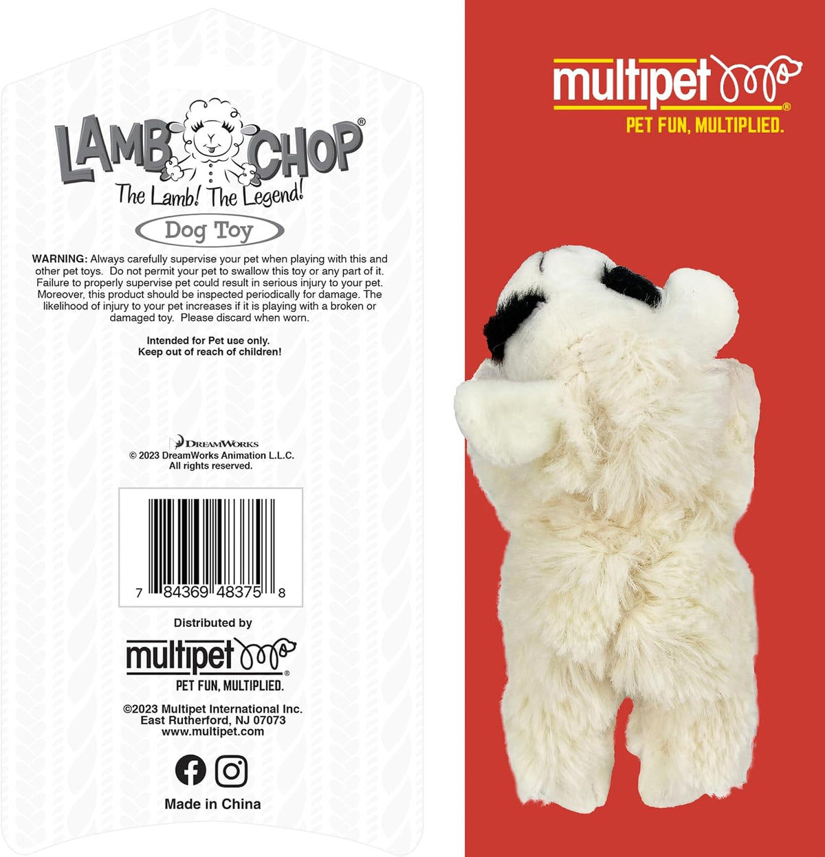 Multipet Holiday Lamb Chop – 10.5" Plush Squeaky Dog Toy with Reindeer Antlers
