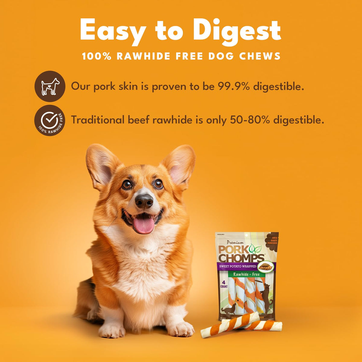 Pork Chomps Roasted Pork Skin Dog Chews – 6-Inch Twists, 15 Count