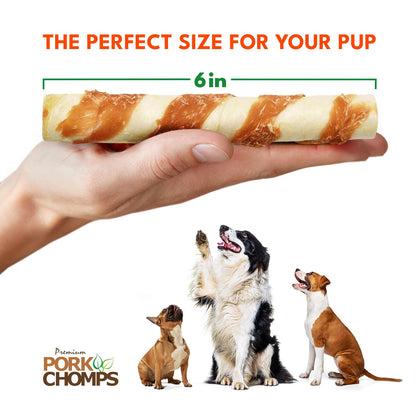 Pork Chomps Roasted Pork Skin Dog Chews – 6-Inch Twists, 15 Count