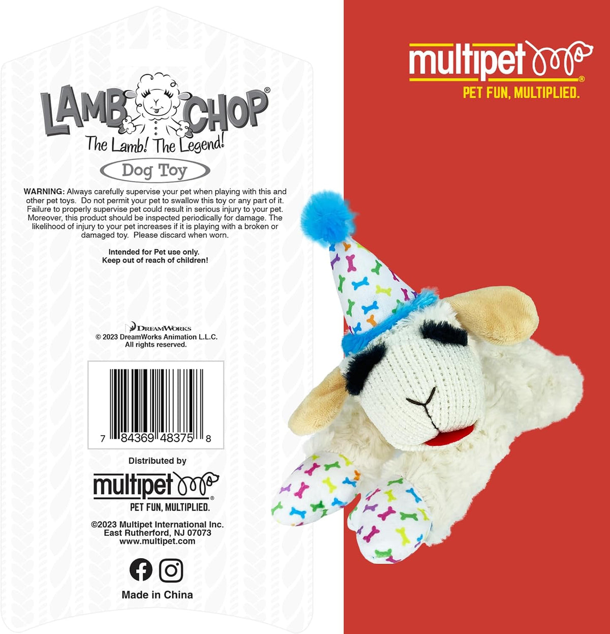 Multipet Holiday Lamb Chop – 10.5" Plush Squeaky Dog Toy with Reindeer Antlers