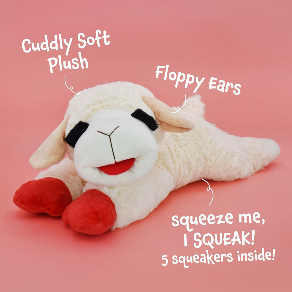 Multipet Holiday Lamb Chop – 10.5" Plush Squeaky Dog Toy with Reindeer Antlers
