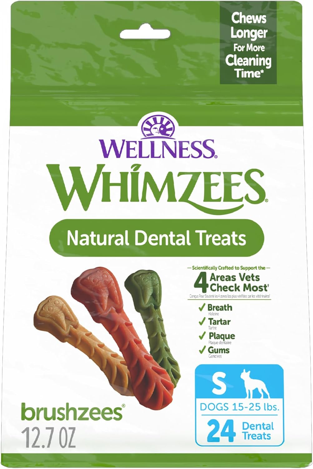 Whimzees Brushzees dental dog chews small 24 count