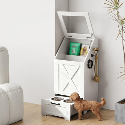 Dog Feeding Station with Storage & 2 Elevated Bowls, Walnut