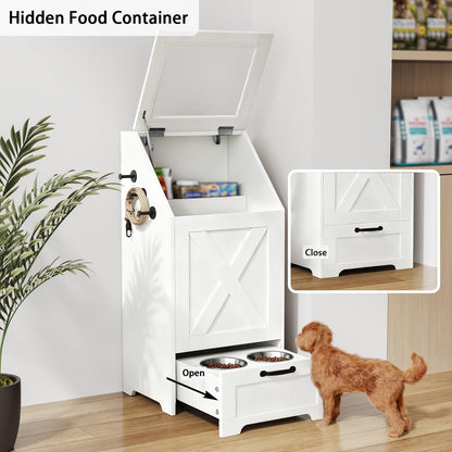 Dog Feeding Station with Storage & 2 Elevated Bowls, Walnut