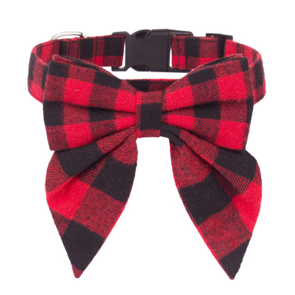 ADOGGYGO Christmas Dog Collar with Bow – Red & Green Plaid Cotton Dog Collar